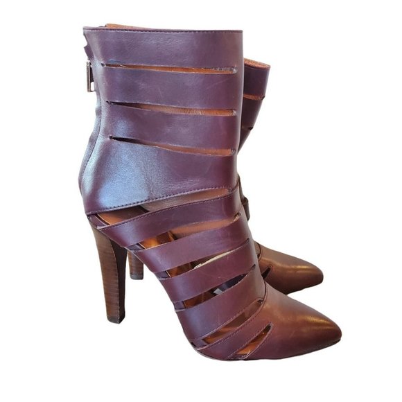 Rebecca Minkoff Sz 6 Debra Cutout Leather Bootie Caged Heels Brown Leather 3.75" - Picture 4 of 12